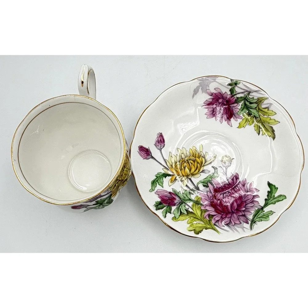 Royal Albert Flower of the Month Chrysanthemum Tea Cup Saucer Bone China England